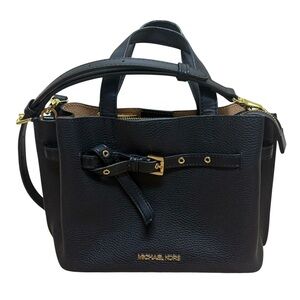 Michael Kors Emilia triple compartment satchel crossbody bag purse black bow EUC